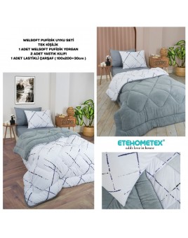 ETE HOMETEX TEK KİŞİLİK WELSOFT UYKU SETİ YANSIMA GRİ 8696474232024